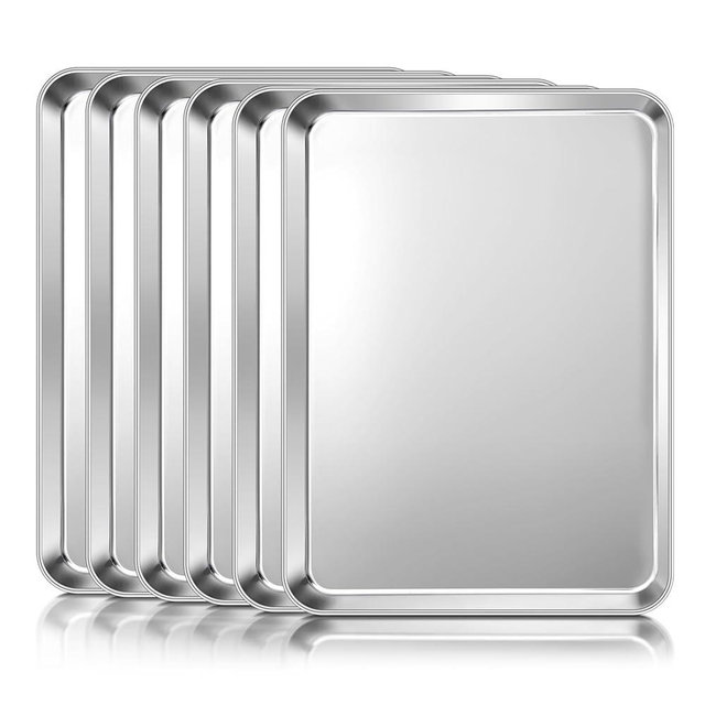 TeamFar Baking Sheet Pan, 6 Pack Stainless Steel Half Size Baking Pans Set, Metal Large Cookie Sheets for Baking/Roasting/Serving, Non-Toxic & Heavy Duty, Dishwasher Safe, 17.6” x 13” x 1”