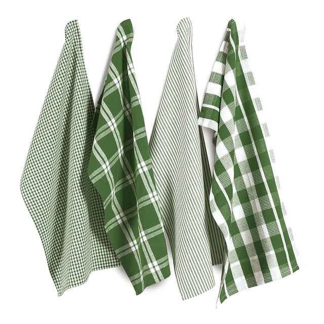LANE LINEN 100% Cotton Kitchen Dish Cloths, Ultra Soft Absorbent Quick Drying Dish Towels, Multiweave Wash Cloths Dish Towel Sets, 13x28 Inches, 4 Pack - Olive