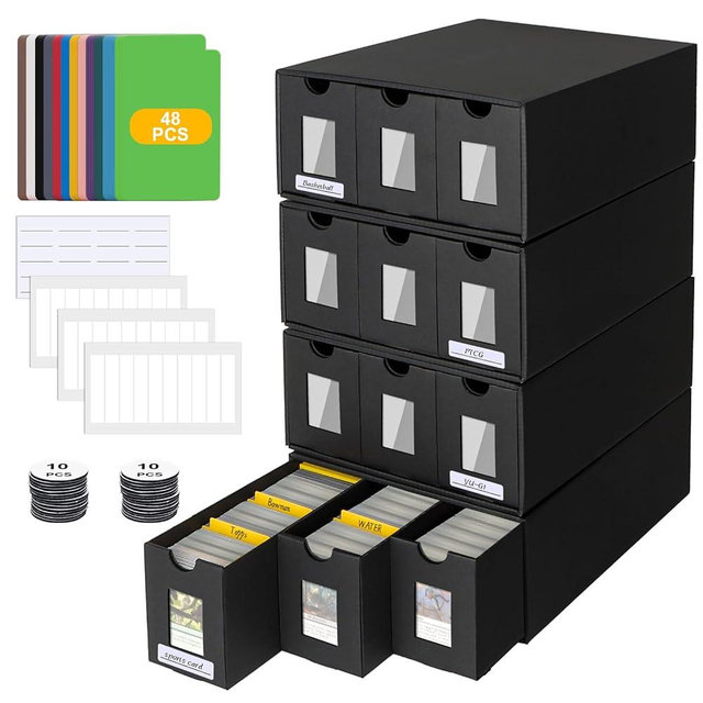 12000+ Trading Card Storage Box for Commander Display, Card Deck Box Cardboard with 48 Card Dividers, Labels & Tapes, Trading Card Collection Box Fit for YuGiOh, TCG, PTCG, MTG and Sport Cards