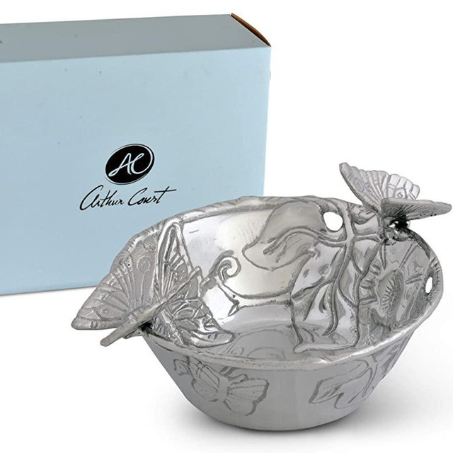 Arthur Court Designs Aluminum Metal Butterfly Nut/Candy/Snack Bowl Dish 6 Inch Diameter