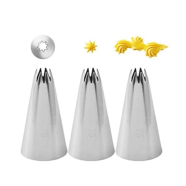 Open Star Cake Decorating Tip #21,Icing Piping Tip for Frosting,3 Pcs