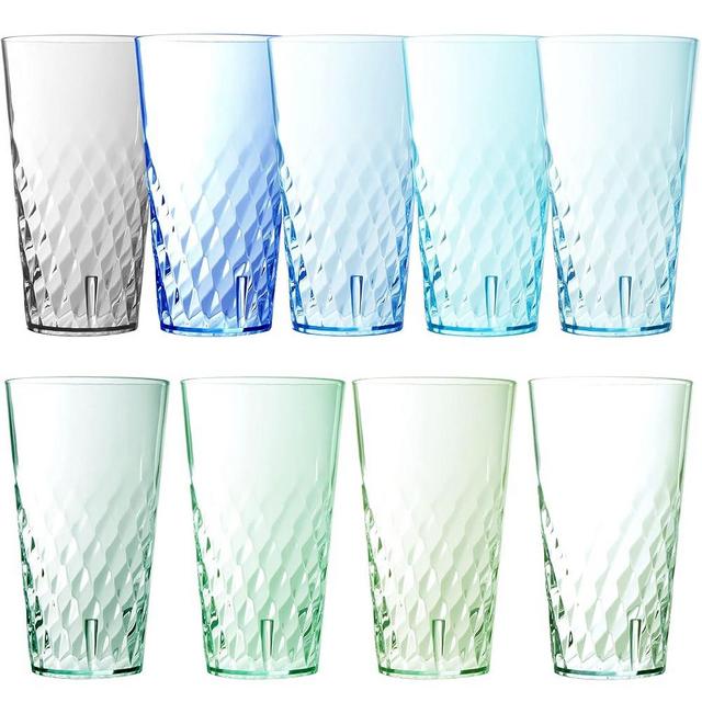 Youngever 9 Pack 24 Ounce Plastic Tumblers, Plastic Glasses, Cafe Break-Resistant Drinking Glasses, Shatterproof Beverage Tumblers, Unbreakable Glasses Drinking, 9 Coastal Colors