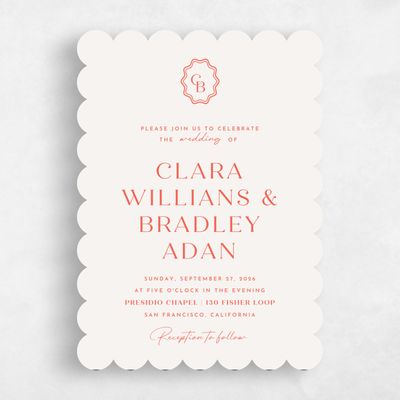 Pink Scalloped Wedding Invitation - Petra Portrait