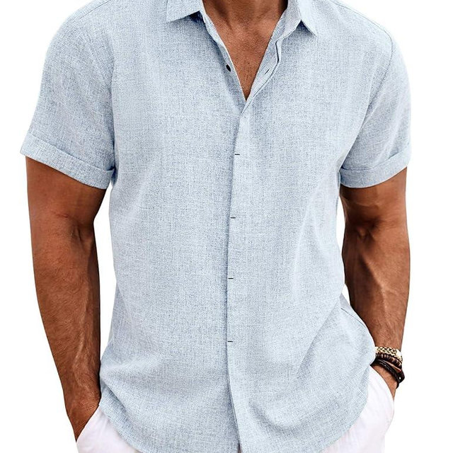 COOFANDY Men's Linen Shirts Short Sleeve Casual Shirts Button Down Shirt for Men Beach Summer Wedding Shirt
