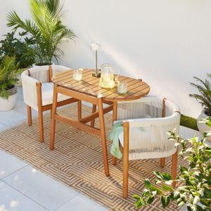 Brown Monterey Bay Wood and Rope Nesting 3 Piece Outdoor Dining Set