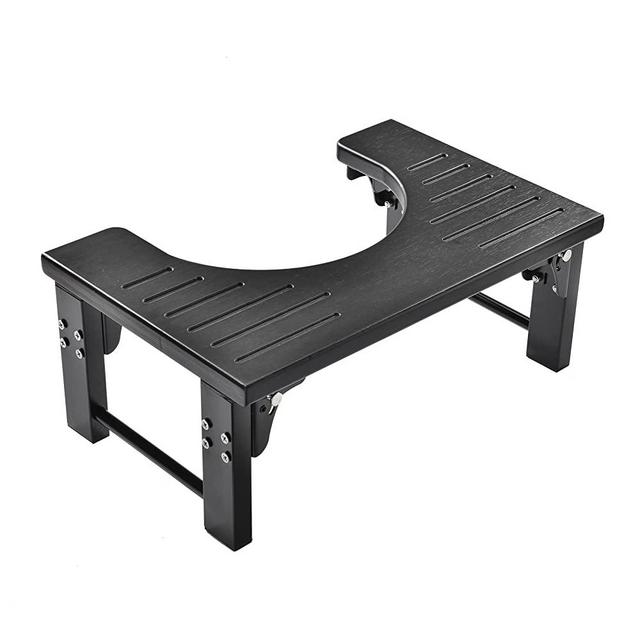 AmazerBath Toilet Stool, Foldable Bamboo Toilet Poop Stool with Black Stainless Steel Legs, 7 Inches Toilet Step Stool for Bathroom, Men, Women, Black