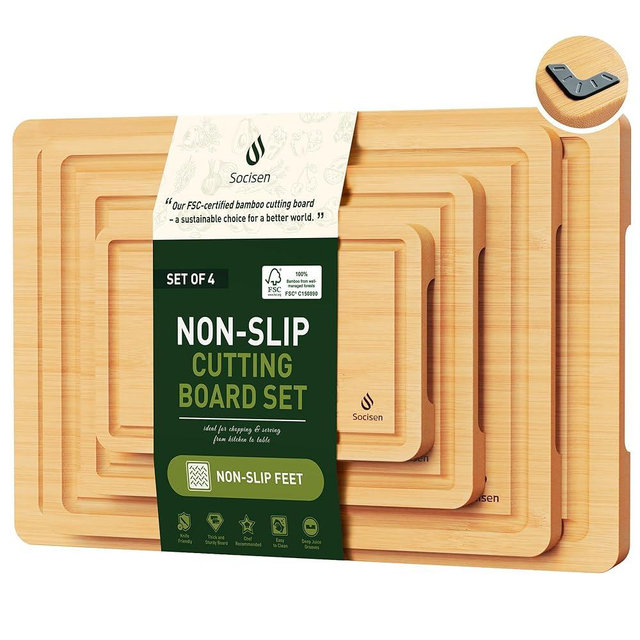 Bamboo Cutting Board for Kitchen, Durable Wooden Chopping Board with Juice Groove & Handles, Ideal Serving & Charcuterie Board for Meat, Veggies, Fruits, Cheese – Perfect Housewarming & Wedding Gift