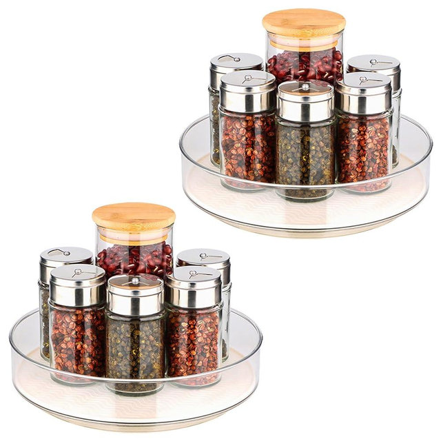 2 Pack Lazy Susan Organizer for Cabinet：Lazy Susan Turntable (8 Inch) with Non-Slip Mat and Handles,Turntable Rack for Kitchen,Pantry,Refrigerator,Bathroom and Vanity Countertop