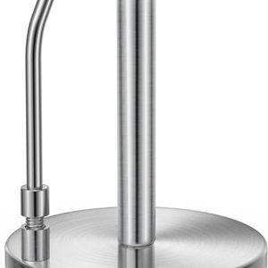SMARTAKE Paper Towel Holder, Paper Towel Dispenser Standing Weighted Base Non Slip, Spring Arm for Easy Tear, Stainless Steel Paper Towel Holder for Home Kitchen Countertop Tabletop, Silver