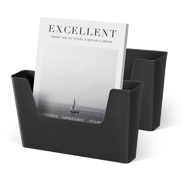 YOHOM No Drilling File Holder Wall Mails Magazines Organizer Adhesive Door Mount, Single Pocket, (White 1) (BLACK, 2 PCS)