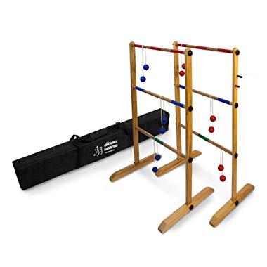 Ladder Toss Double Wooden Ladder Ball Game with Finished Wood and Durable Carrying Case