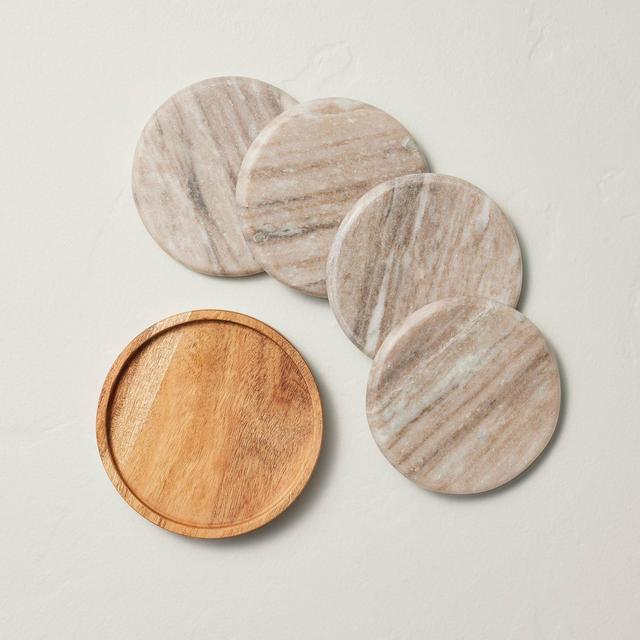 5pc Marble Coaster Set Warm Beige - Hearth & Hand™ with Magnolia