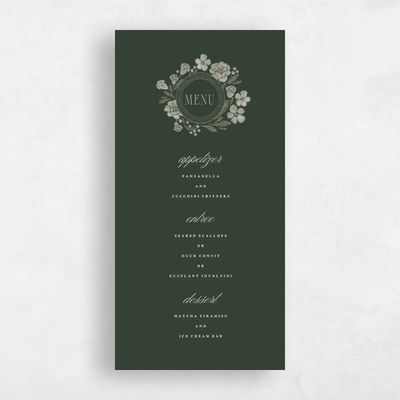 Deep Forest, Green Wedding Menu - Persephone