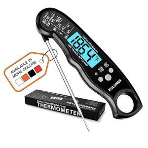 KULUNER TP-01 Waterproof Digital Instant Read Meat Thermometer with 4.6 Folding Probe Backlight Calibration Function for Cooking Food Candy, BBQ Grill, Liquids,Beef(Black)