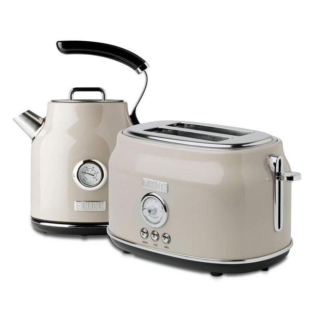 Haden Dorset Wide Slot Stainless Steel 2 Slice Retro Toaster & Dorset 1.7 Liter Stainless Steel Electric Water Kettle