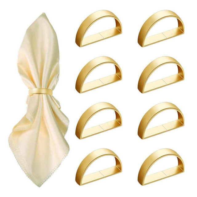 8 Pcs Matt Gold Napkin Rings - Metal Napkin Ring,Stainless Steel Napkin Rings for Table Settings Wedding Christmas Party Dinner Table(Semicircle)