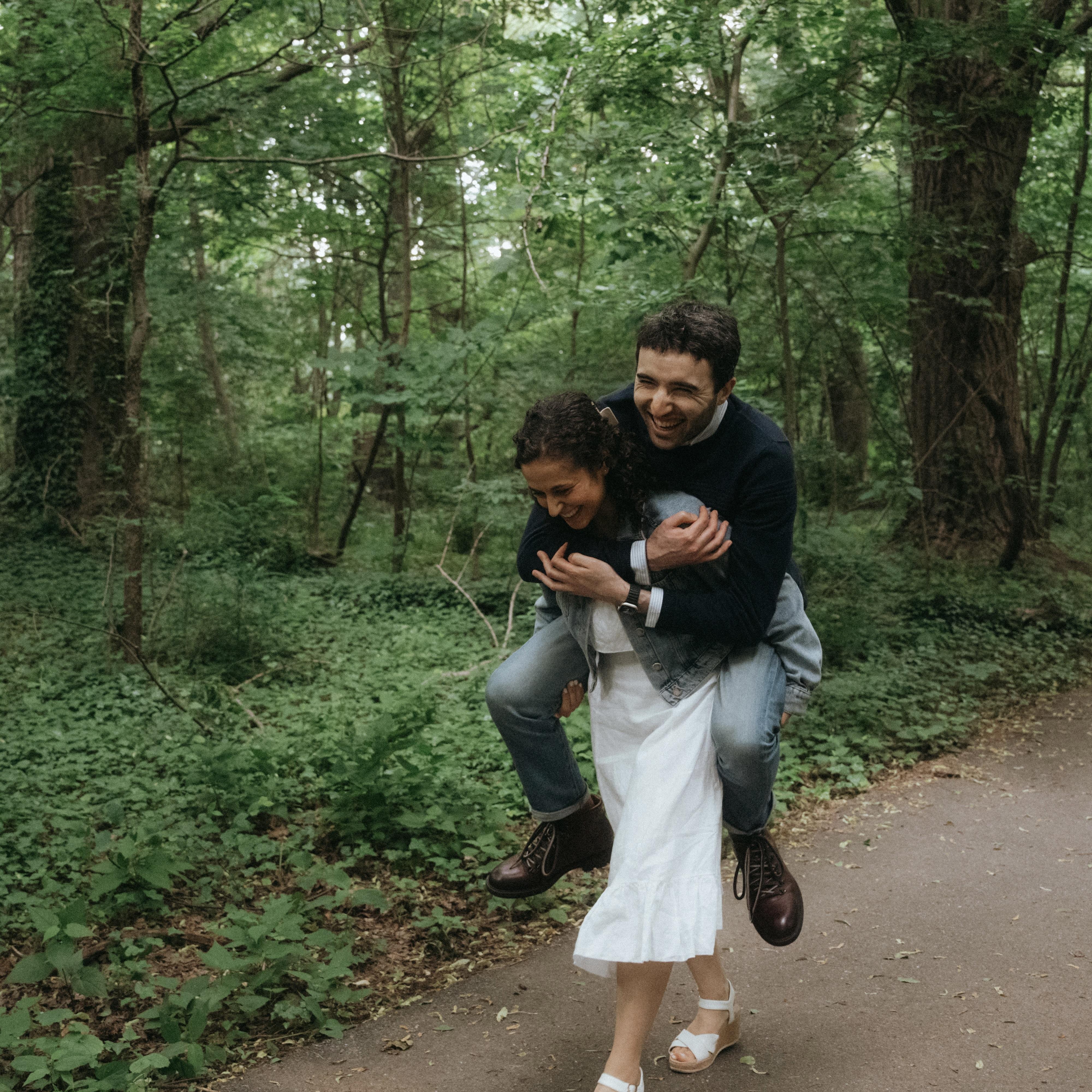 In Prospect Park for our engagement shoot (June 2025)