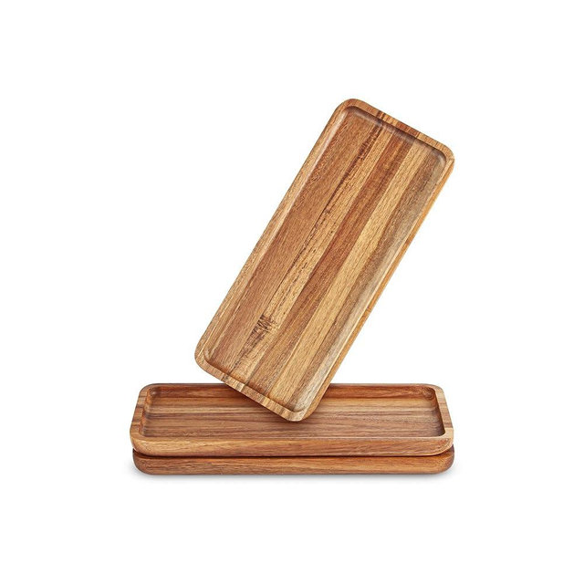 Acacia Wood Serving Trays, Set of 3 Wooden Serving Platters for Home Decor, Food, Cheese, Fruit, Vegetables, Charcuterie, Appetizer Serving Tray(14 x 5.47 x 0.78 inches)