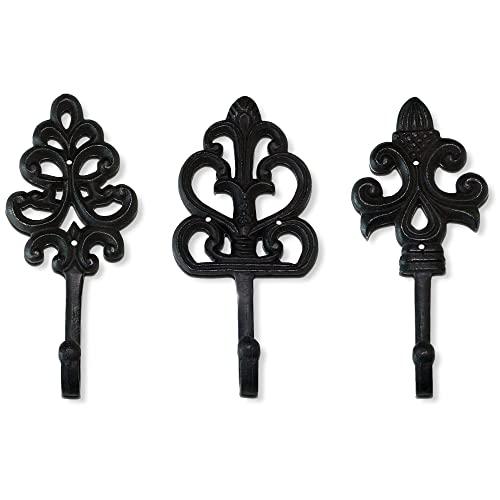8” Set of 3 Decorative Wall Hooks|Decorative Hooks for Hanging as Rustic Coat Hooks,Rustic Towel Rack,Farmhouse Towel Rack, Coat Hanger Wall Mount or Dog Leash Hooks for Wall|Fleur De Lis Rustic Hooks