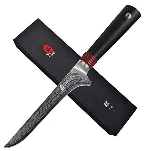 TUO Cutlery Boning Fillet Knife, Japanese AUS-10 High Carbon Rose Damascus Steel, Kitchen Knife with Ergonomic G10 Handle - Ring R Series -6"
