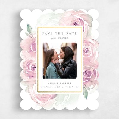 Pink Scalloped Wedding Save the Date - Roana Frame Foil
