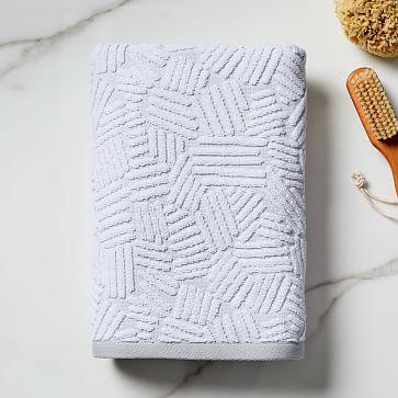 Organic Dashed Lines Sculpted Towel, Bath Towel, WHITE