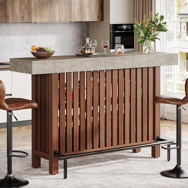 Tribesigns 63-Inch Large Home Bar Unit, 2-Tier Kitchen Island Mini Bar Height Pub Table with Footrest, Modern Coffee Bar Cabinet for Dining Room, Bistro, Living Room
