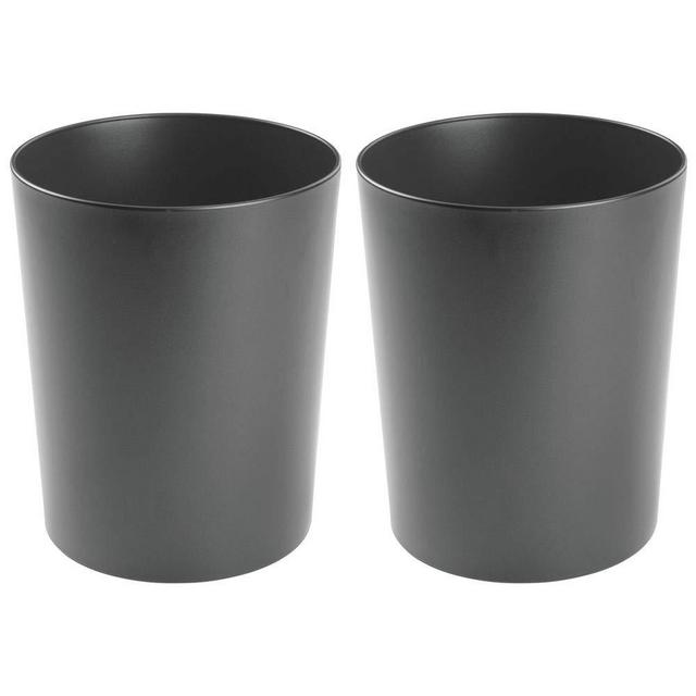 mDesign Round Metal Small Trash Can Wastebasket, Garbage Container Bin for Bathrooms, Powder Rooms, Kitchens, Home Offices - Durable Steel, 2 Pack - Graphite Gray