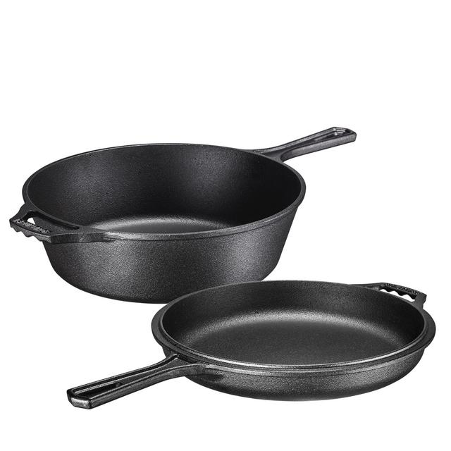 Pre-Seasoned 2-In-1 Cast Iron Multi-Cooker – Heavy Duty Skillet and Lid Set, Versatile Non-Stick Kitchen Cookware, Use As Dutch Oven Or Frying Pan, 3 Quart, Pre-Seasoned