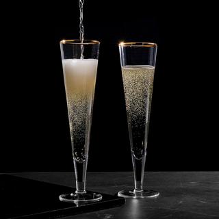 Toasting Trumpet Gold Flute Glass, Set of 2