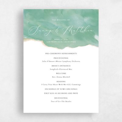 Seafoam, Green Wedding Program - Opaline