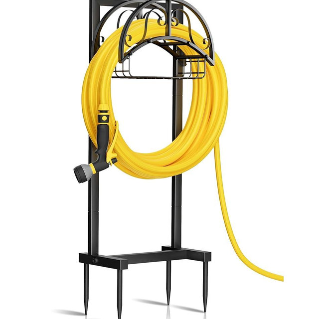 Yalivon Garden Hose Holder Freestanding, Water Hose Holder Hose Hanger Heavy Duty Metal Hose Stand Holds 160-feet Hose, Outdoor Hose Organizer Sturdy Garden Hose Storage Rack for Outside