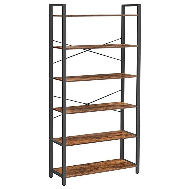 VASAGLE 6-Tier Bookshelf, Home Office Bookcase, Storage Rack with Steel Frame, for Living Room, Office, Study, Hallway, 11.8 x 31.4 x 73.2 Inches, Industrial Style, Rustic Brown and Black ULLS082B01
