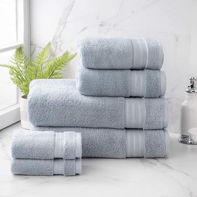 Welhome Cotton Rayon from Bamboo Bath Towel (Dusty Blue) -Set of 6 -Soft & Fluffy -Highly Absorbent -Fade Resistant - Durable - Machine Washable - 2 Bath - 2 Hand - 2 Wash Towels