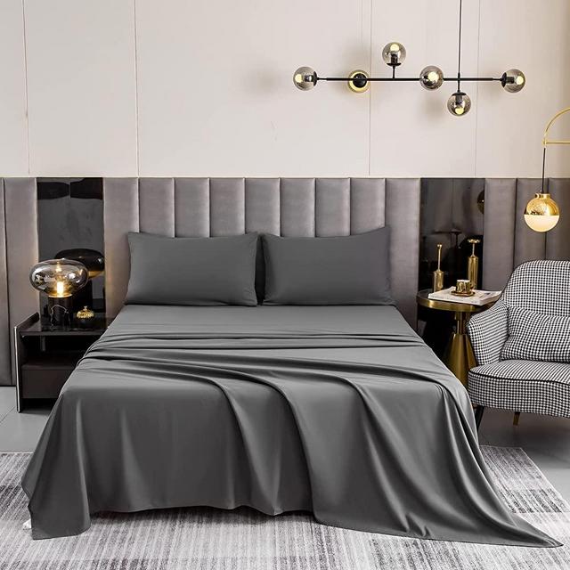 Bedlifes 100% Cotton Sheets Queen Size-600 Thread Count Luxury Series Bed Sheet Set-Super Soft Breathable Silky Smooth,16" Deep Pocket-4 Pieces(Queen Dark Grey)