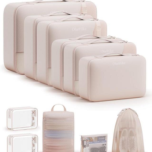 11 Set Packing Cubes for Travel, Gifts for Women Mom Kids, TSA Approved Bags for Makeup, Cosmetic, Toiletry, Suitcase Organizers for Checked Luggage, Cruise Essentials, Airplane Accessories, Beige