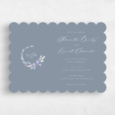 Blue Scalloped Wedding Invitation - Arlington Landscape