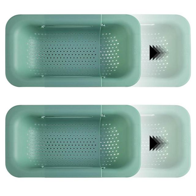 COOK WITH COLOR Over the Sink Strainers - Set of 2 Expandable Colander Basket - Fruit and Vegetable Washing Basket, Large Pasta Colander - Extendable Sink Colander for Kitchen Sink (Sage)