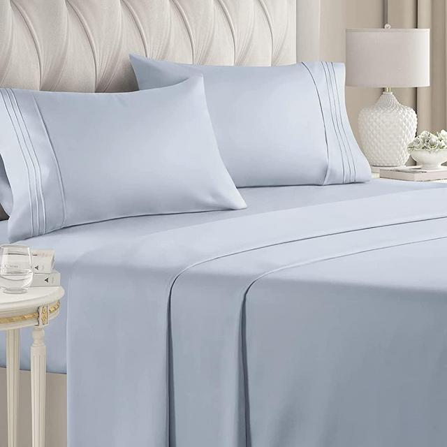 King Size Sheet Set - 4 Piece Set - Hotel Luxury Bed Sheets - Extra Soft - Deep Pockets - Easy Fit - Breathable & Cooling - Wrinkle Free - Comfy – Sky Blue Bed Sheets - Kings Sheets – 4 PC