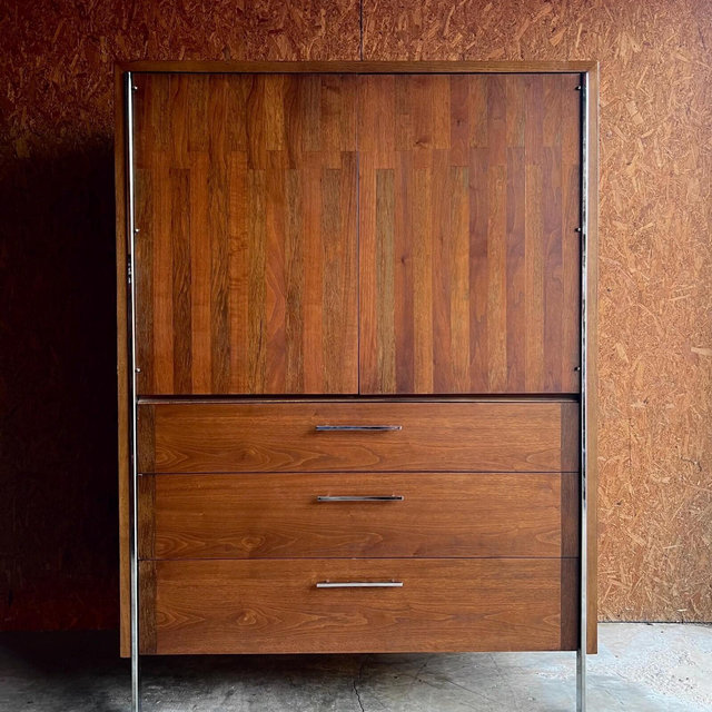 Mid Century Modern Paul McCobb for Lane Furniture Walnut, Rosewood, and Chrome Chest Dresser