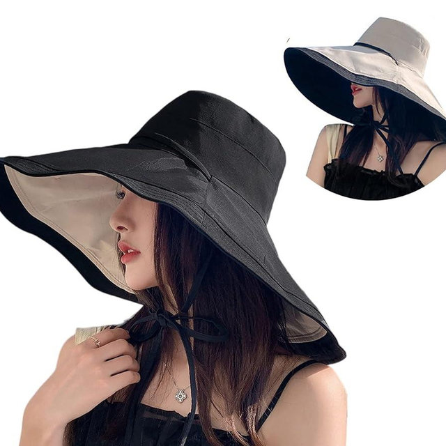 Packable Large Brim Sun Hat for Women - 6.7" Wide-Brim UV-Protection Women's-Sun-Beach-Hats with Strap
