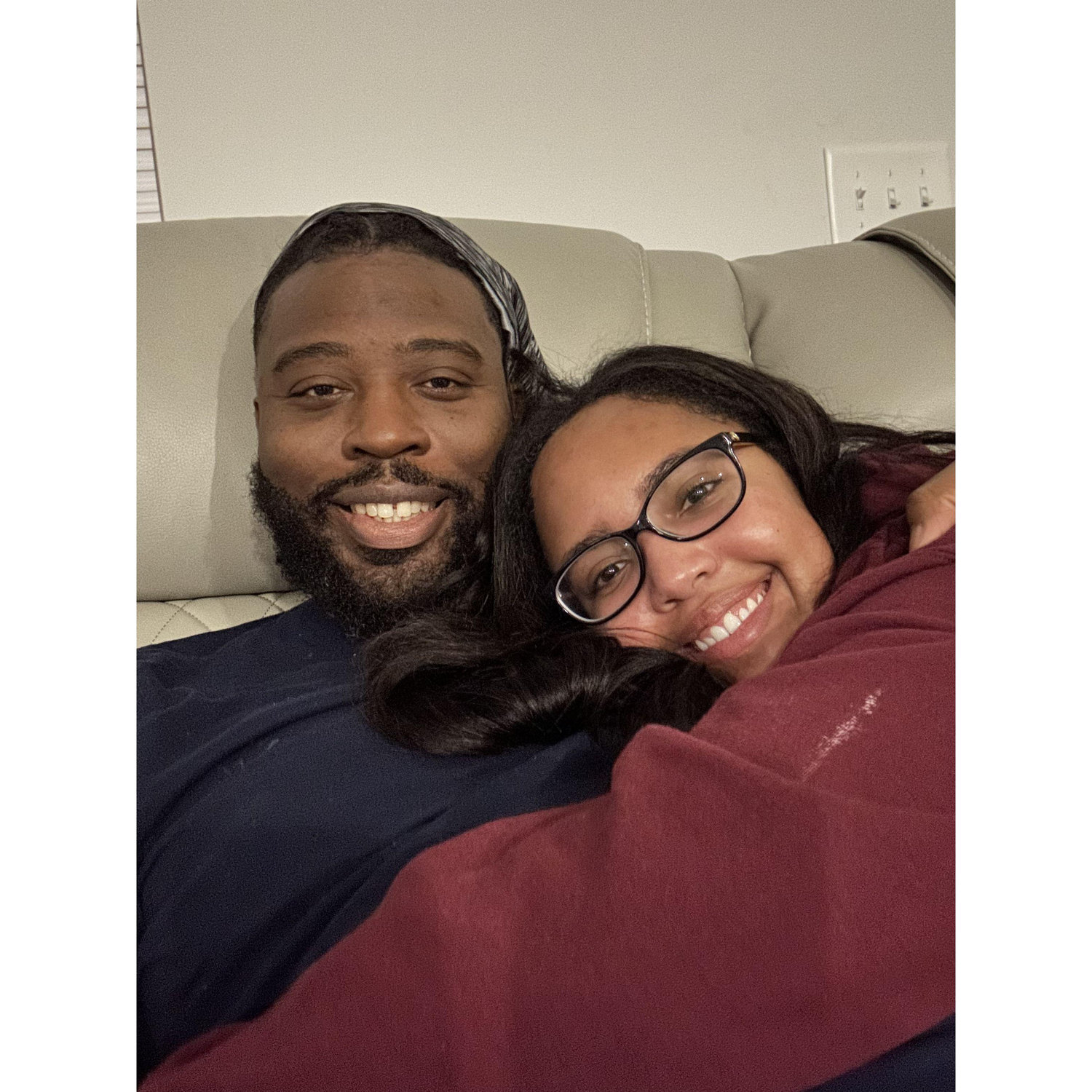 Relaxing after cooking our very first Thanksgiving meal together—because nothing says “teamwork” like surviving the kitchen chaos and enjoying the feast! 🦃🍽️💪