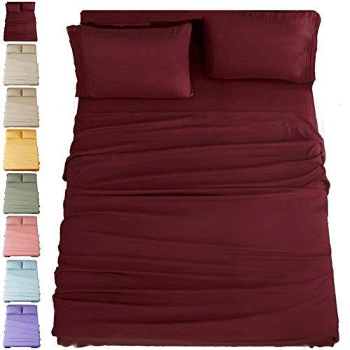 SONORO KATE Bed Sheet Set Super Soft Microfiber 1800 Thread Count Luxury Egyptian Sheets 16-Inch Deep Pocket，Wrinkle and Hypoallergenic-4 Piece (Burgundy, Queen)