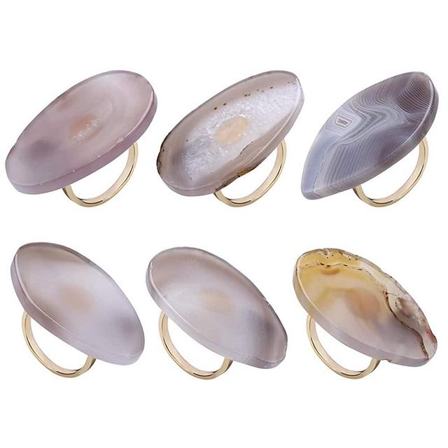 Yoption 6 Pack Natural Agate Napkin Rings, Napkin Holders for Decoration Home, Kitchen, Wedding, Parties, Picnics, Buffet Table