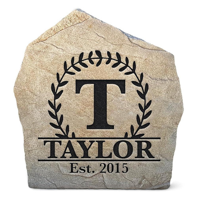 Personalized Vine Monogram Stone with Established Date - Garden Rock - Sandstone 21" x 21" - Engraved Garden Stone by Design A Stone