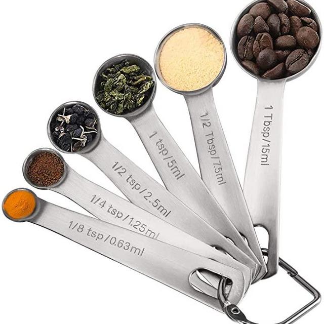 Measuring Spoons, Premium Heavy Duty 18/8 Stainless Steel Measuring Spoons Cups Set, Small Tablespoon with Metric and US Measurements , Set of 6 for Gift Measuring Dry and Liquid Ingredients