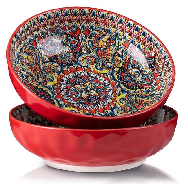 YUN TAO Large Serving Bowls,10 inch Fruit Salad Bowls, 75 Oz Pasta Bowls Set of 2, Serving Dishes for Entertaining, Vibrant Color Ramen Bowls for Party,Microwave & Dishwasher Safe