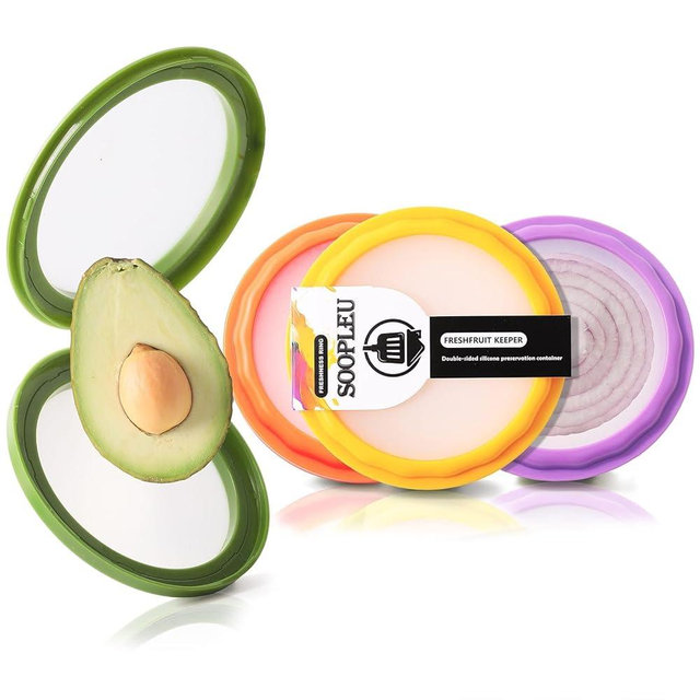 SOOPLEU Avocado Saver and Tomato Holder - Set of 4 Reusable Storage Containers for Fridge - Ideal for Garlic, Onions, Lemons, and Potatoes