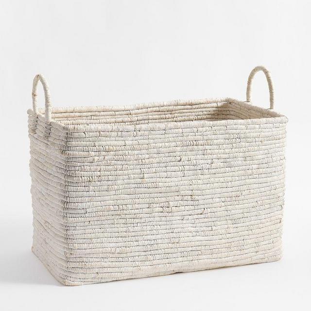 Coil Basket, Whitewash, Low Rectangle