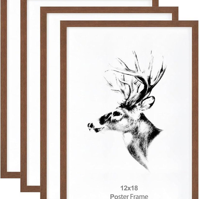 Yaetm 12x18 Picture Frames Set of 4, Walnut Brown, Solid Wood Frame 12 x 18 Frame for Gallery Wall, Photos, Posters & Art Prints, Wall Mount (4 pack, Walnut)